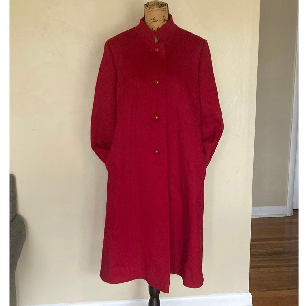 VTG 80s ILGWU Bromleigh Cranberry Red Wool Long Button Coat Overcoat Women’s L